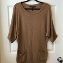 BCBGMAXAZRIA BCBGMaxAzaria Tunic Sweater Tan/ Light Brown Short Sleeve Knit Sz M w/ Pockets Photo 0