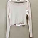 BP . Women’s Waffle Knit Boat Neck Crop Long Sleeve Tee White w/ Pink Trim NWT Photo 3