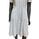 Draper James  Linen Blend Button Front Dress in Blue Stripe Size 6 Midi Dress Photo 1