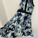 Parker  Nika Keyhole Dress Blue Floral Black Trim Sleeveless SILK Mini Fit Flare Photo 5