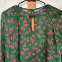 Modcloth  Green & Pink Floral Metallic Sheer Long Sleeve Blouse Size M Photo 1