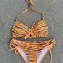 Vintage Y2K True Crush Orange Tiger Stripe Triangle Pushup Bikini Small/Medium Photo 0