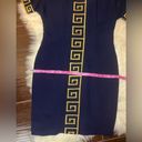 Chetta B  Navy Blue with embroidered Gold design short sleeve dress sz 10 Photo 9