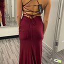 La Femme Ruched Jersey Gown Dark Berry Prom Dress Photo 3