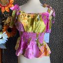 Unique Vintage NTAGE Pink & Yellow Floral Breezy Babe Crop Top MEDIUM  Photo 1