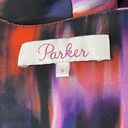 Parker  Small Peplum Top Hook 'n Eye Closure Tie Front Cap Sleeve Abstract V-Neck Photo 6