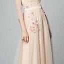 Notte Marchesa  • 3/4-Sleeve Beaded Tulle Gown peach blush pink floral embroidery Photo 0