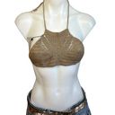 Crochet Halter Top Natural Brown Crop Bralette Surfer One Size String Bikini NEW Photo 0