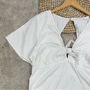 Abercrombie & Fitch  V-Neck Bodysuit Tie Front Smocked Linen Blend White Size XL Photo 3