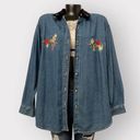 Basic Editions  VTG Christmas Chambray Button Up sz L Womens Shacket Denim Jacket Photo 0