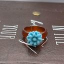 Daisy Baby Blue  Floral Brown Agate Bohemian Size 7 Ring Photo 10