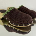 Airwalk Vintage Y2K Fall Brown Green Knit Cottage Wood Heeled Chunky Clog Mules Photo 0