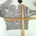 Reebok  Nature-X NEW Deep V-Neck Crop Top Sz L Lavender Rib Knit Waist Stretch Photo 7