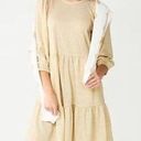 Draper James  NWT cream and gold puff sleeve tiered dress size medium Photo 0