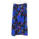 American Vintage VTG 90s Midi Skirt Womens S A-Line Dark Floral Print Black Blue Elastic Waist Photo 3