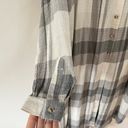 Pilcro Longline Plaid Long Sleeve Collared Button Down Tunic Shirt Gray White Photo 4