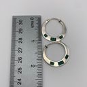 Sterling Silver Vintage  Gemstone Inlay Flat Hoop Earrings Photo 5