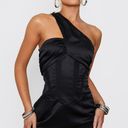 Pretty Little Thing PLT Black Satin Asymmetric Strap Contrast Insert Bodycon Dress Photo 0