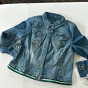 INC  Varsity-Stripe Denim Jacket, Created for Macy's Size XL Brand New Green Photo 1