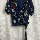 Tanya Taylor  Leiria Top Navy Floral Wrap Puff Sleeve Blouse Size 6 Photo 2