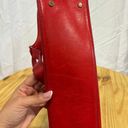 Tory Burch  Red Leather Embossed Logo Double Handle Shoulder Bombe Tote Handbag Photo 5