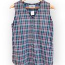 American Vintage Vintage White Stag Purple Teal Plaid Sleeveless Button Down Shirt L Photo 0