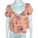 Abound NWOT  Womens XS Coral Floral Print V-Neck Puff Sleeve Peplum Blouse Photo 0