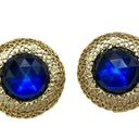 Vintage Blue  Rhinestone Gold Filigree Statement Earrings Costume Fashion Avon Photo 0