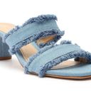 Schutz  Amely Slip On Fringed Double Strap Mid Block Denim Mule Sandal Blue 8 Photo 0