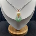 Handmade Green Jade Chain Necklace with Pearl Bead Photo 2