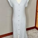 Caution to the Wind Grey V-Neck Vertical Stripe Maxi Dress Medium Photo 0