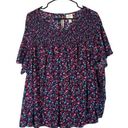 st. john's bay  Black Multicolor Floral Short Sleeve Dressy Blouse Women Sz 2X Photo 0