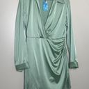 Cider  Mini Dress Long Sleeve Faux Wrap Deep V Neck Mint Green Size XL Photo 15