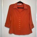 Dress Barn  Vintage Y2K Orange Retro Stretchy Button Up Mod Diner Blouse Size L Photo 0