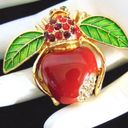 Joan Rivers NEW  Big Red APPLE BEE PIN Bug Brooch Pave Crystal Rhinestones Enamel Photo 0