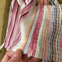 AQUA Colorful Stripe Linen Smoked Spaghetti Strap Crop Tank Top Size Small Photo 8