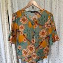 Mulberry Lonyuash 100%  Silk Floral Sheer Flare Cutout Sleeves Front Tie Blouse S Photo 7