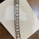 The Row VINTAGE UNSIGNED RHINESTONE CRYSTAL SILVER  BRACELET 3 EMERALD CUT ROUND Photo 3