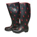 Polo Ralph Lauren Knee-High Rubber Wellies Rainboots Black Red Women, Size 6.5 Photo 0