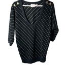 Juicy Couture  Women's Black V Neck 3/4 Dolman Sleeve Gold Stripe Pullover Sz M Photo 0