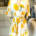 FAVLUX Colorful Bright Yellow Floral Romper  Womens Large Bold Tie Belt Photo 1