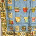 Cherubs and Demitasse Cup Printed Silk Scarf Blue and Gold Square EUC Photo 9