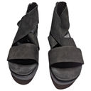 Eileen Fisher  Sport Black Suede Strappy Exposed Zip Sneaker Sole Wedge Sandals 5 Photo 2