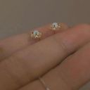 18K Gold Plated Hollow Mini Small Opal Stud Earrings for Women Photo 3