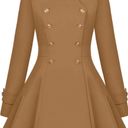 ELESOL Women Tan Wool Coat Pea Coats Double Breasted Thick Dress Coats A Line Size M Photo 0