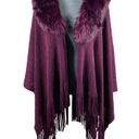 Young USA Knit Poncho Cape Shawl Faux Fur Collar Fringe OSFM Plum Purple NEW! Size undefined Photo 8