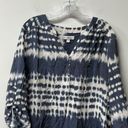 kim rogers  Womens Navy Tie Dye Roll Tab Sleeves V-Neck Blouse Top Size 1X Plus Photo 1