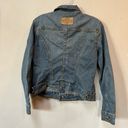 CAbi  Women’s Blue Denim Long Sleeve Ornate Button Up Jean Jacket Medium Photo 1