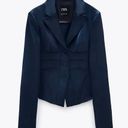 ZARA NWT  LIMITED EDITION Navy Blue Satin Blazer Photo 1