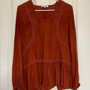 Ro & De  Embroidered Orange Ruffle Long Sleeve Top - Size S Photo 0